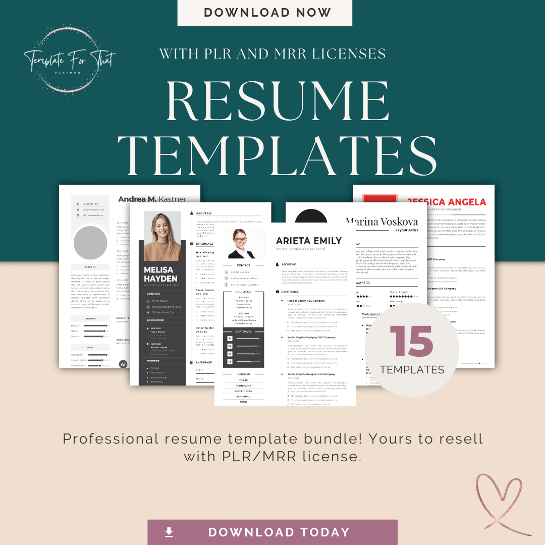 Professional Resume Template Bundle, PLR/MRR License