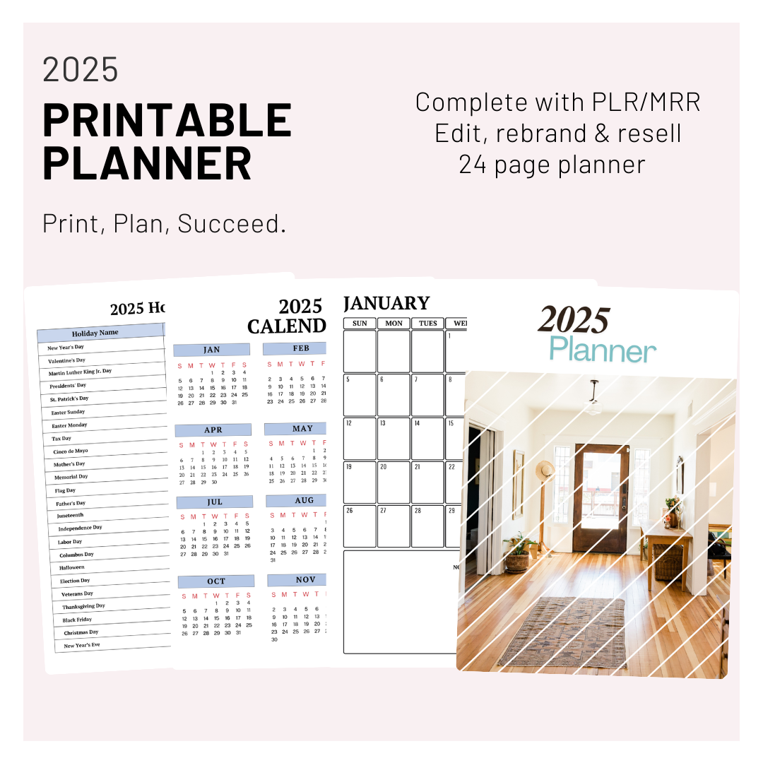 PLR Planner, 2025 Printable Planner with PLR & MRR