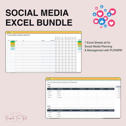 PLR Excel Sheet Bundle, Social Media Planning Excel Sheets