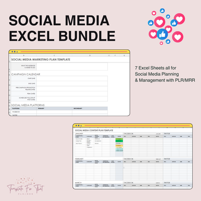 PLR Excel Sheet Bundle, Social Media Planning Excel Sheets